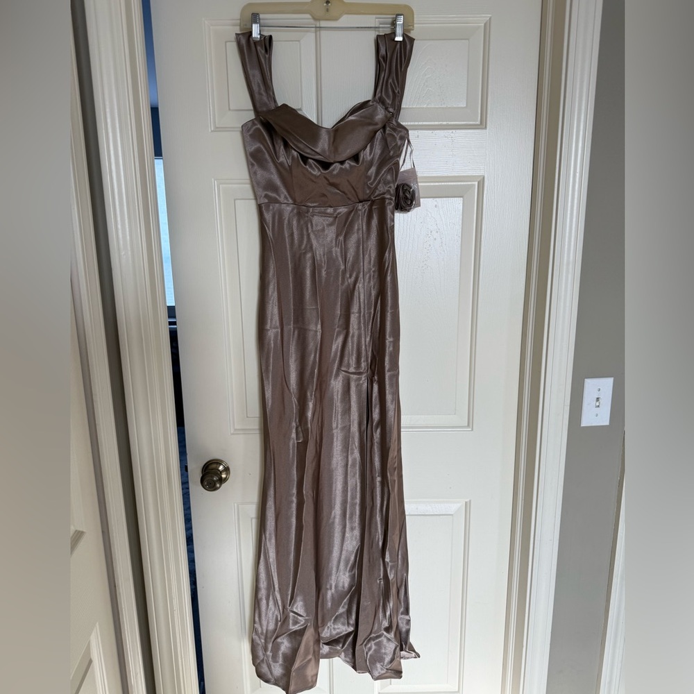 Birds Grey Satin Mocha Dress